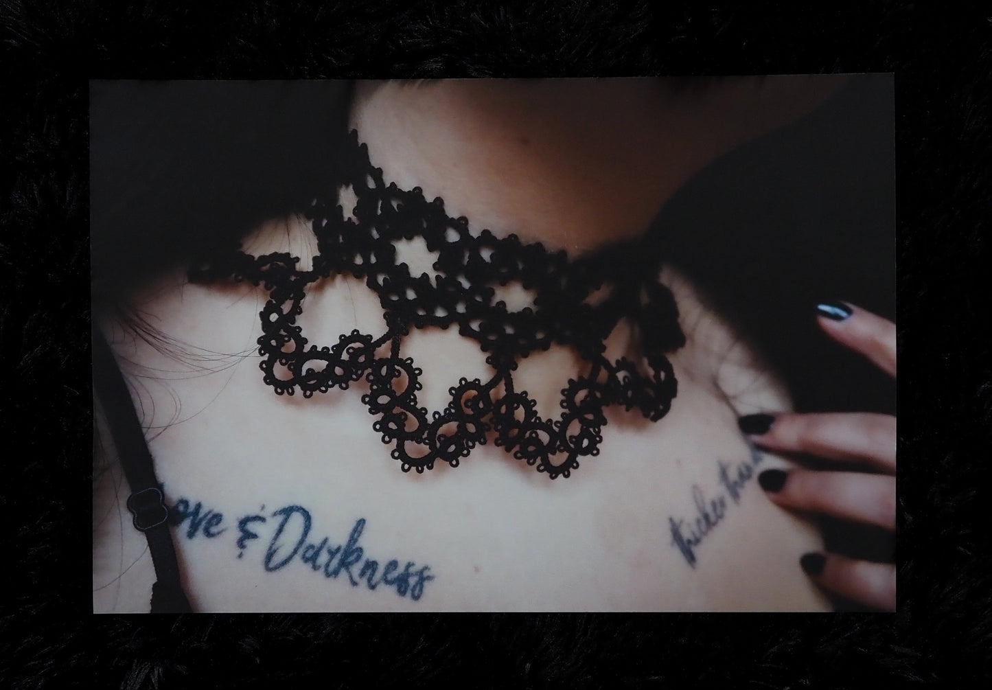 tatted black lace detail photo art print